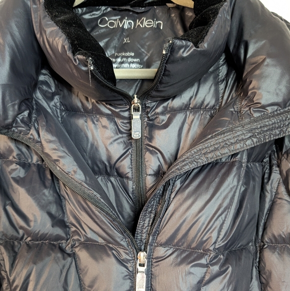 Calvin Klein Women's Hooded Packable Down Puffer Coat Jacket XL Black - Picture 2 of 11